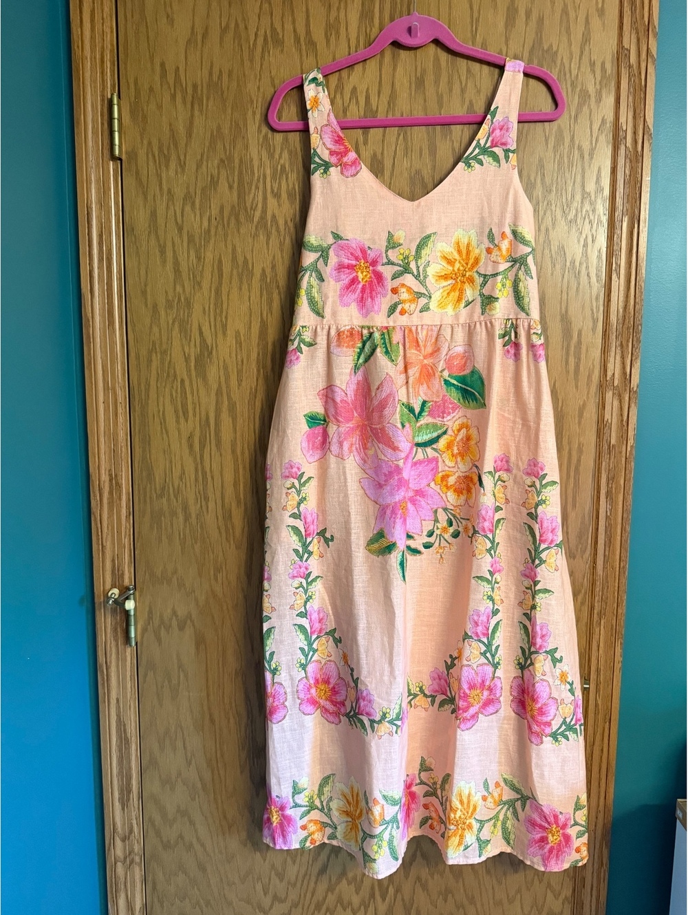 Bellambra Italian Linen Blend Floral Midi Dress Women’s Size M Pink Italy NWT - Picture 2 of 8